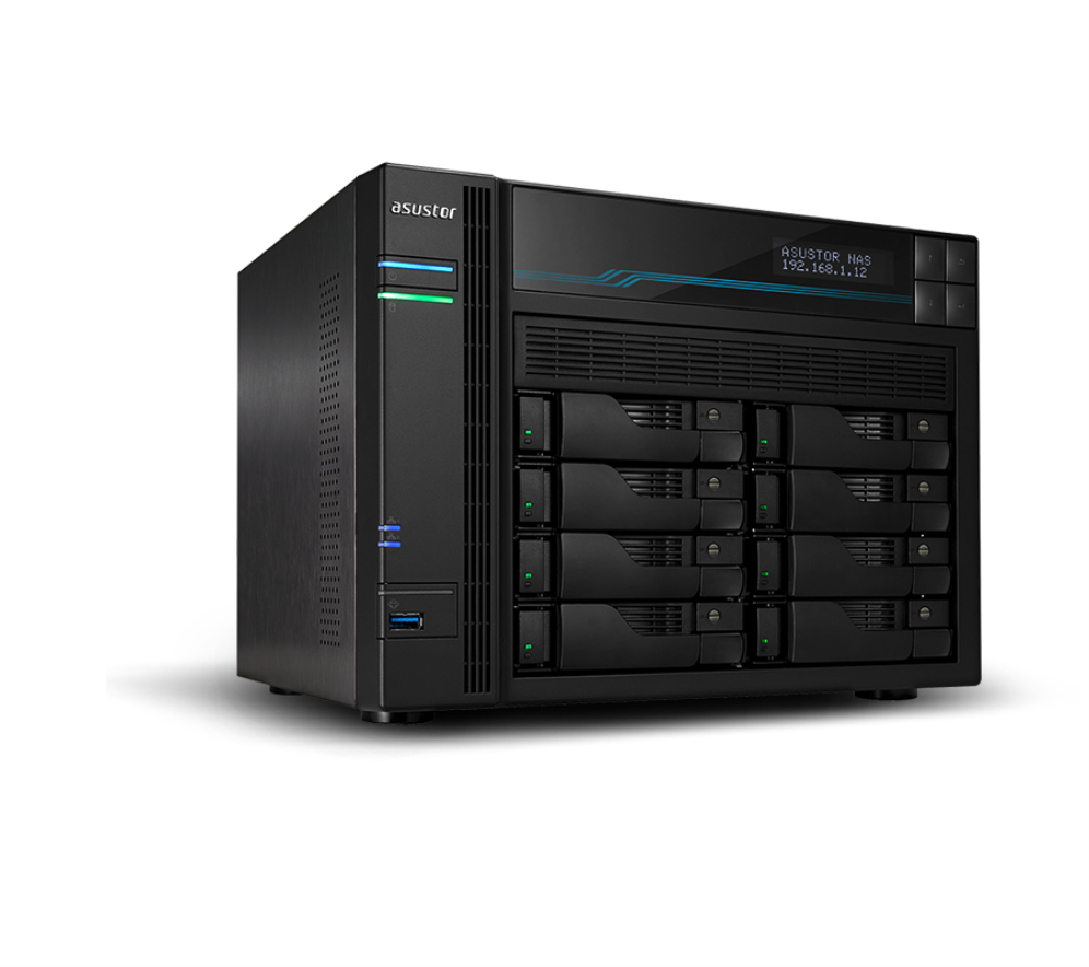 Servidor nas asustor tower 8 bay quad - core 8gb ddr4 10 gbe x 2 2.5 gbe x 2 usb 3.2