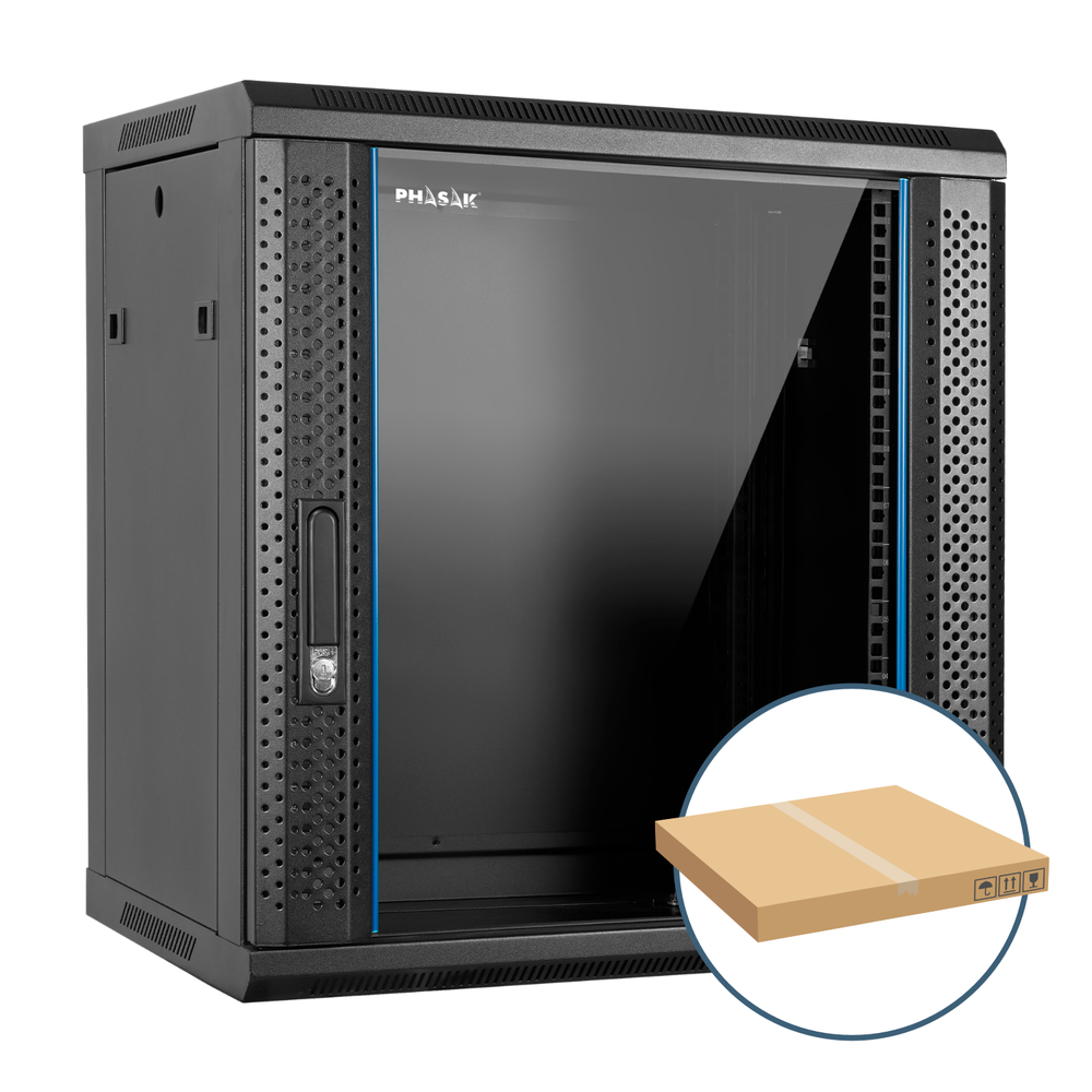 Armario rack mural 19 pulgadas phasak pro 12u 600x450 desmontado (envio flat pack) (incluyen 2 vent bolsa tornilleria) pho 2112d